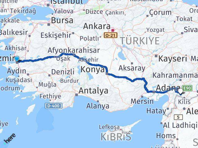 İzmir Musabeyli Kilis Arası Kaç Km - Yol Haritası