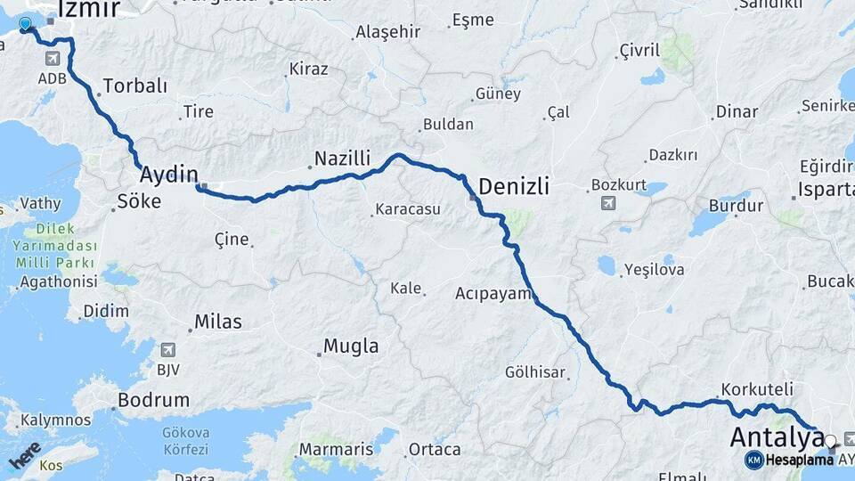 Narlıdere Antalya Arası Kaç Km - Yol Tarifi