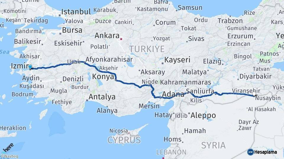 İzmir Nusaybin Mardin Arası Kaç Km - Yol Haritası