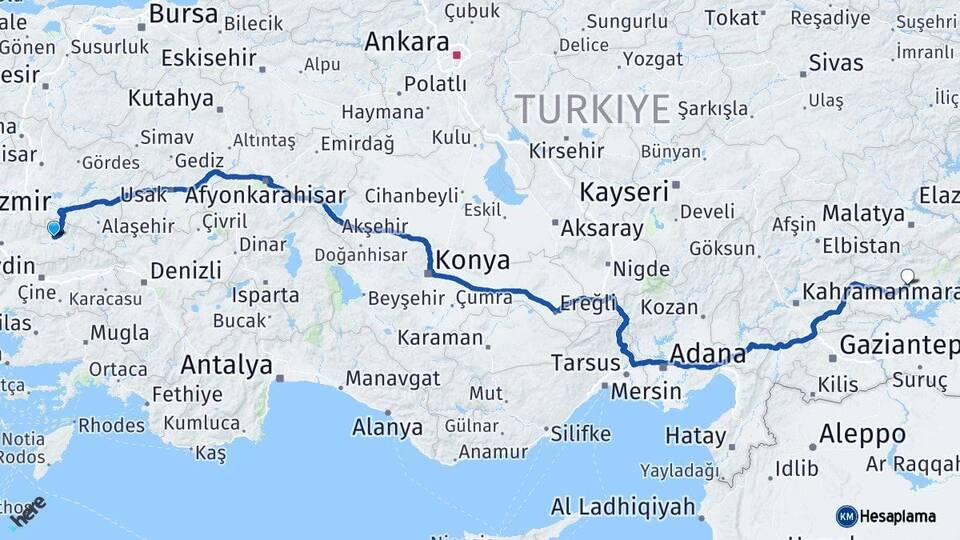 İzmir Ödemiş Adıyaman Arası Kaç Km - Yol Haritası