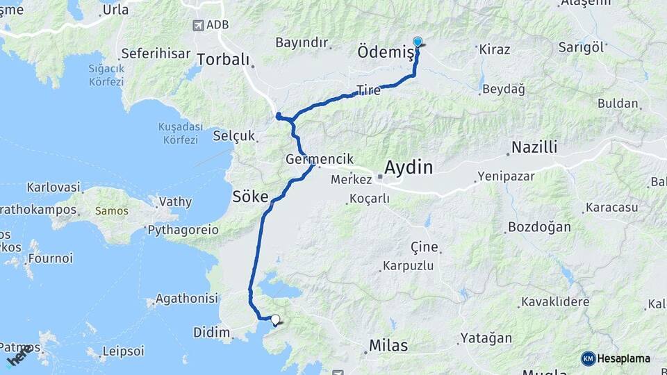 İzmir Ödemiş Akbük Didim Aydın Arası Kaç Km - Yol Haritası