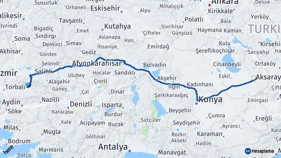 İzmir Ödemiş Aksaray Arası Kaç Km - Yol Haritası