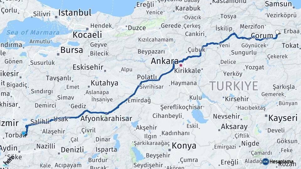 İzmir Ödemiş Amasya Arası Kaç Km - Yol Haritası