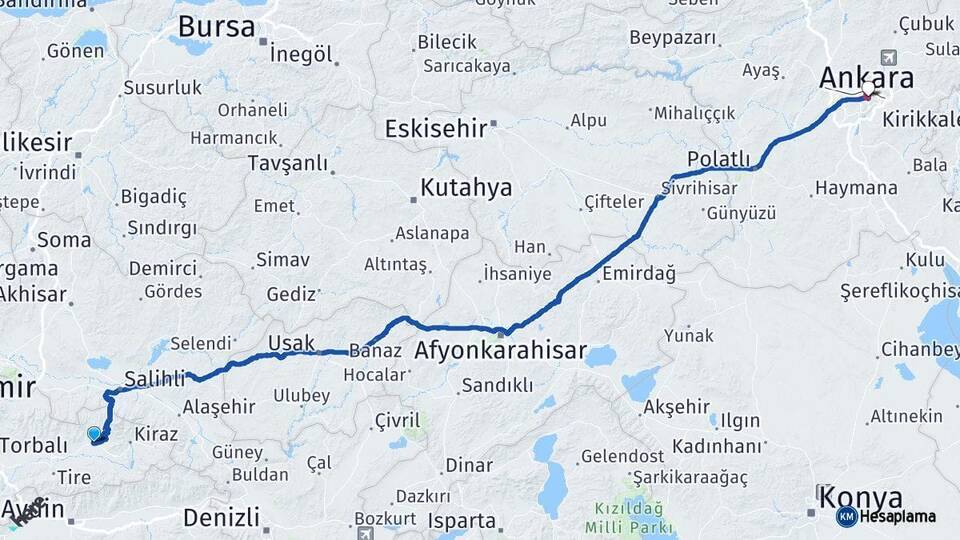 İzmir Ödemiş Ankara Arası Kaç Km - Yol Haritası