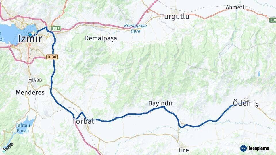 İzmir Ödemiş Arası Kaç Km - Yol Haritası
