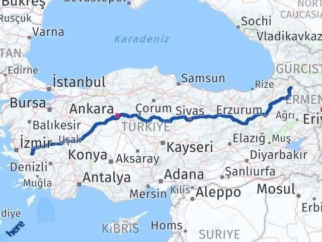 İzmir Ödemiş Ardahan Arası Kaç Km - Yol Haritası