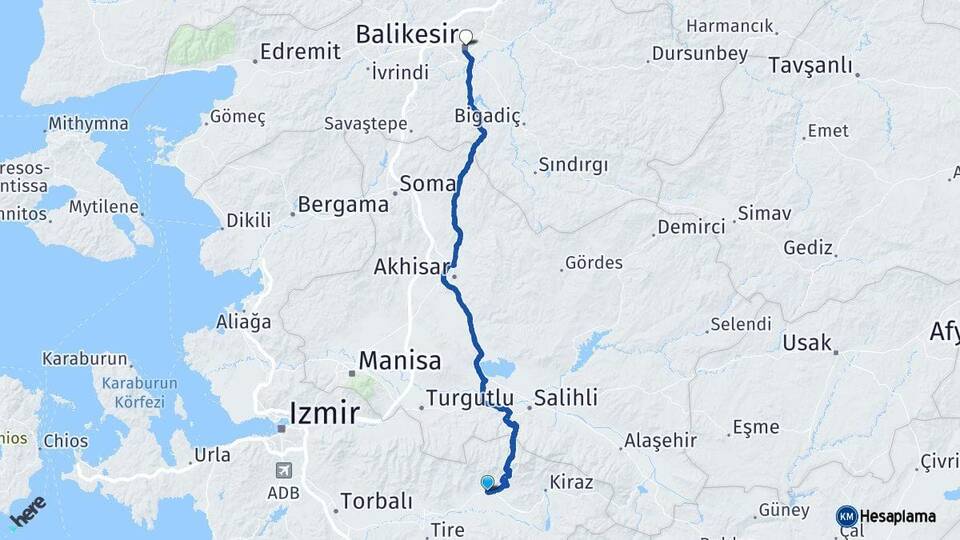 İzmir Ödemiş Balıkesir Arası Kaç Km - Yol Haritası