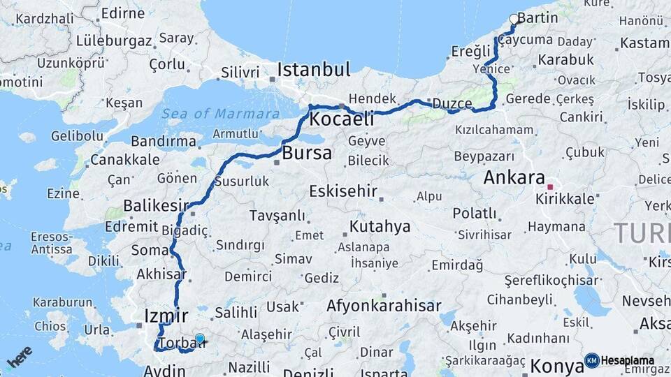 İzmir Ödemiş Bartın Arası Kaç Km - Yol Haritası