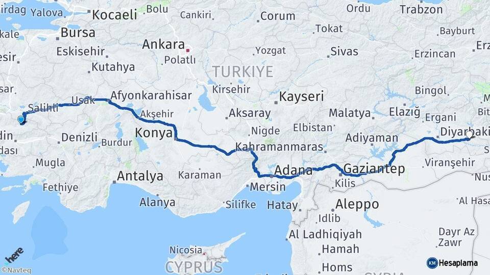 İzmir Ödemiş Batman Arası Kaç Km - Yol Haritası