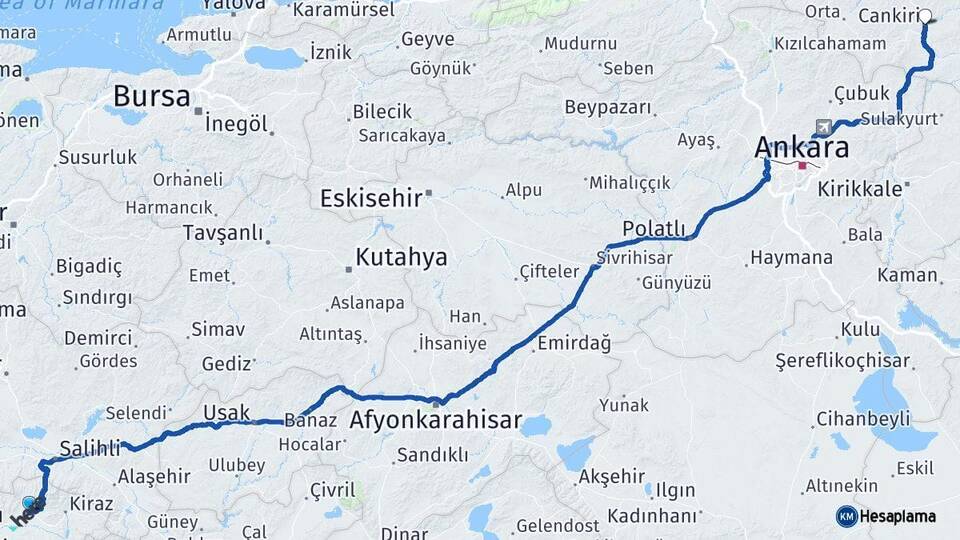 İzmir Ödemiş Çankırı Arası Kaç Km - Yol Haritası