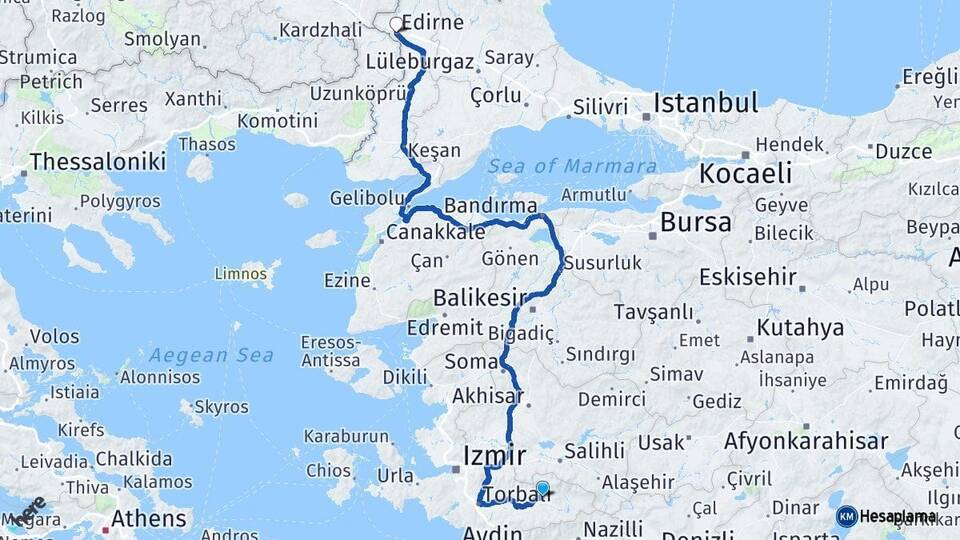 İzmir Ödemiş Edirne Arası Kaç Km - Yol Haritası