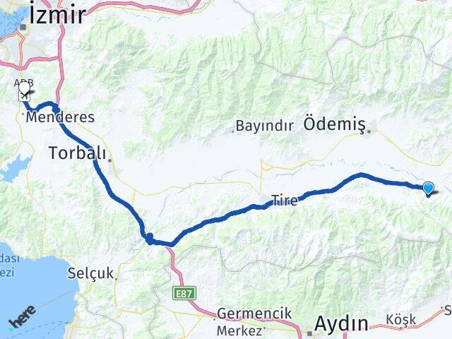 Emirli Adnan Menderes Havalimanı Arası Kaç Km - Yol Tarifi