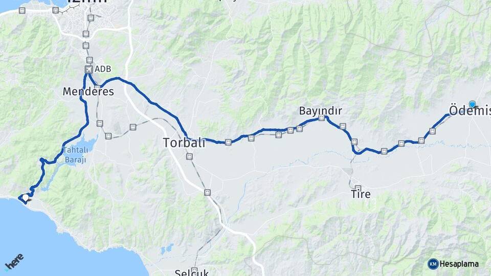 İzmir Ödemiş Gümüldür Atatürk Menderes Arası Kaç Km - Yol Haritası