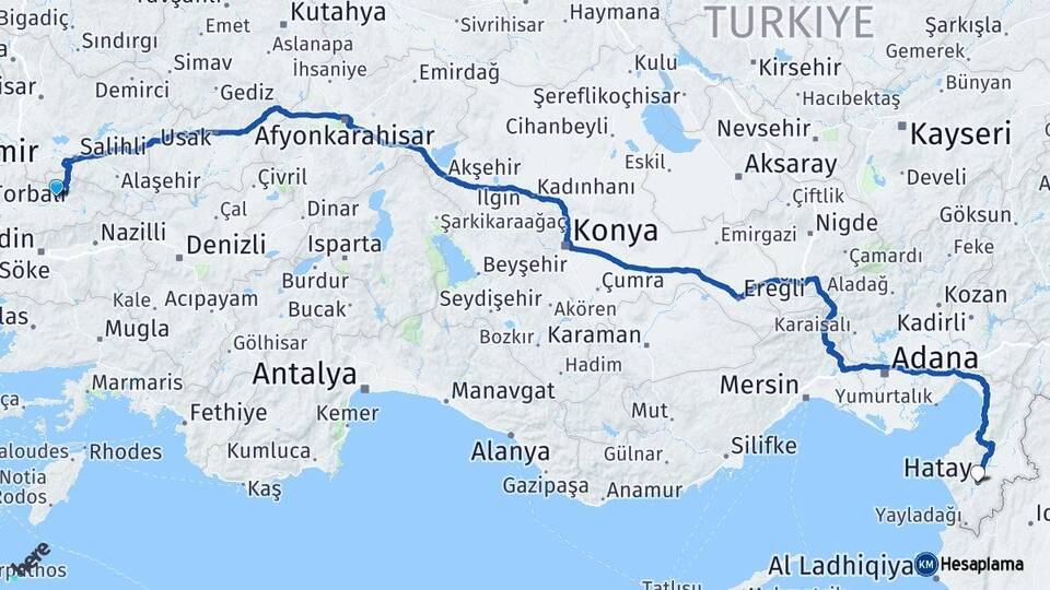 İzmir Ödemiş Hatay Arası Kaç Km - Yol Haritası