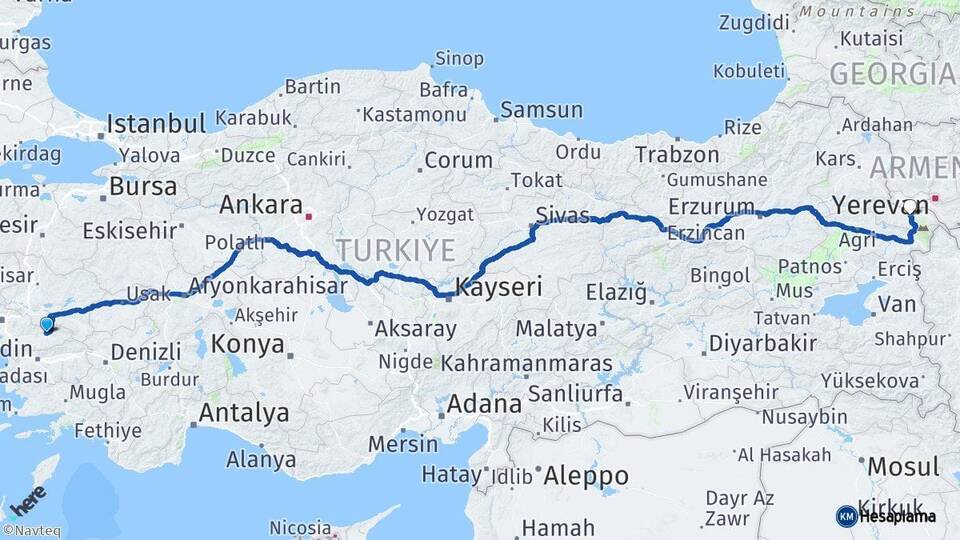 İzmir Ödemiş Iğdır Arası Kaç Km - Yol Haritası