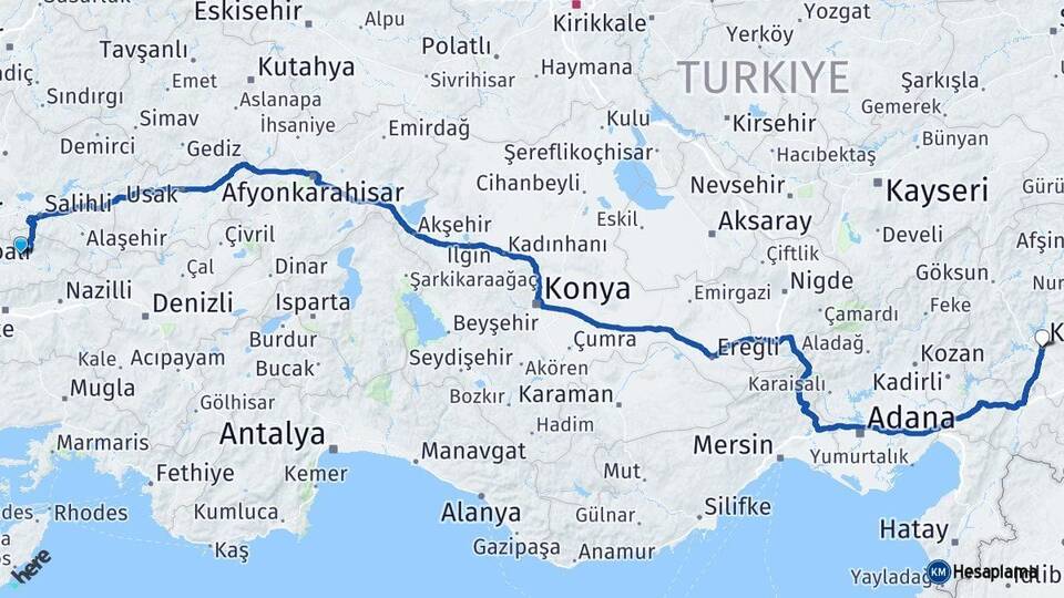 İzmir Ödemiş Kahramanmaraş Arası Kaç Km - Yol Haritası