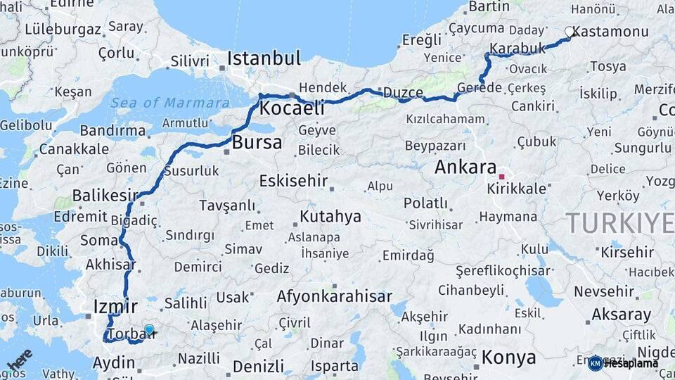 İzmir Ödemiş Kastamonu Arası Kaç Km - Yol Haritası
