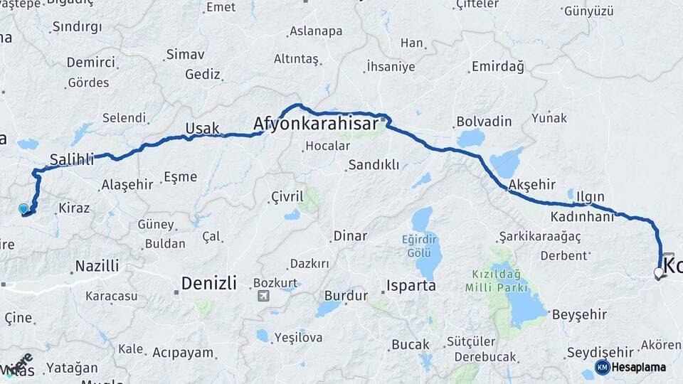 İzmir Ödemiş Konya Arası Kaç Km - Yol Haritası