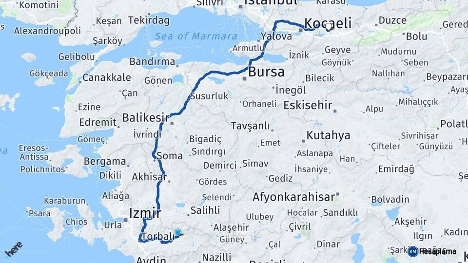 İzmir Ödemiş Sakarya Arası Kaç Km - Yol Haritası