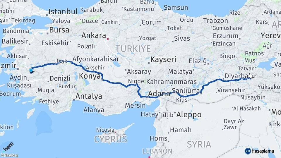 İzmir Ödemiş Siirt Arası Kaç Km - Yol Haritası