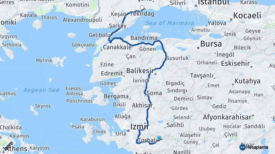İzmir Ödemiş Tekirdağ Arası Kaç Km - Yol Haritası
