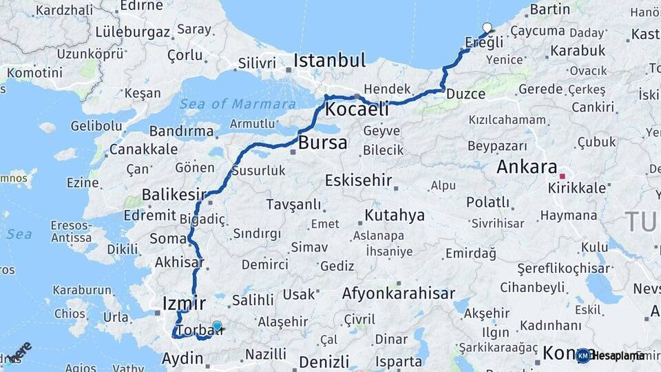 İzmir Ödemiş Zonguldak Arası Kaç Km - Yol Haritası