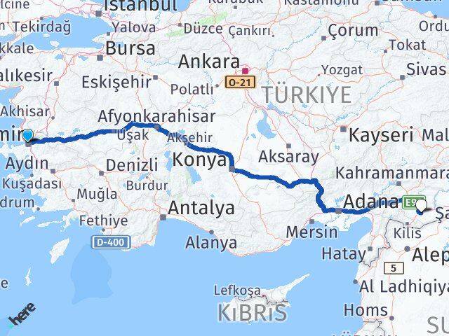 İzmir Oğuzeli Gaziantep Arası Kaç Km - Yol Haritası