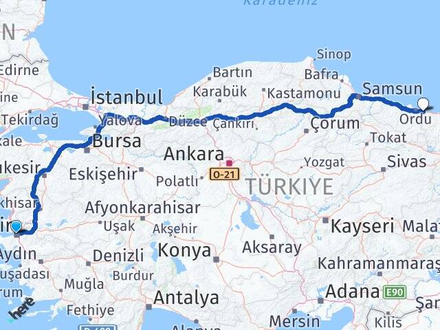 İzmir Ordu Giresun Havalimanı Arası Kaç Km - Yol Haritası