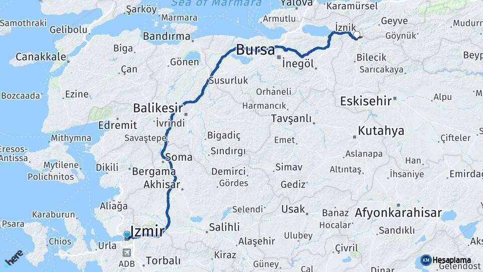 İzmir Osmaneli Bilecik Arası Kaç Km - Yol Haritası