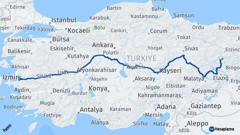 İzmir Ovacık Tunceli Arası Kaç Km - Yol Haritası
