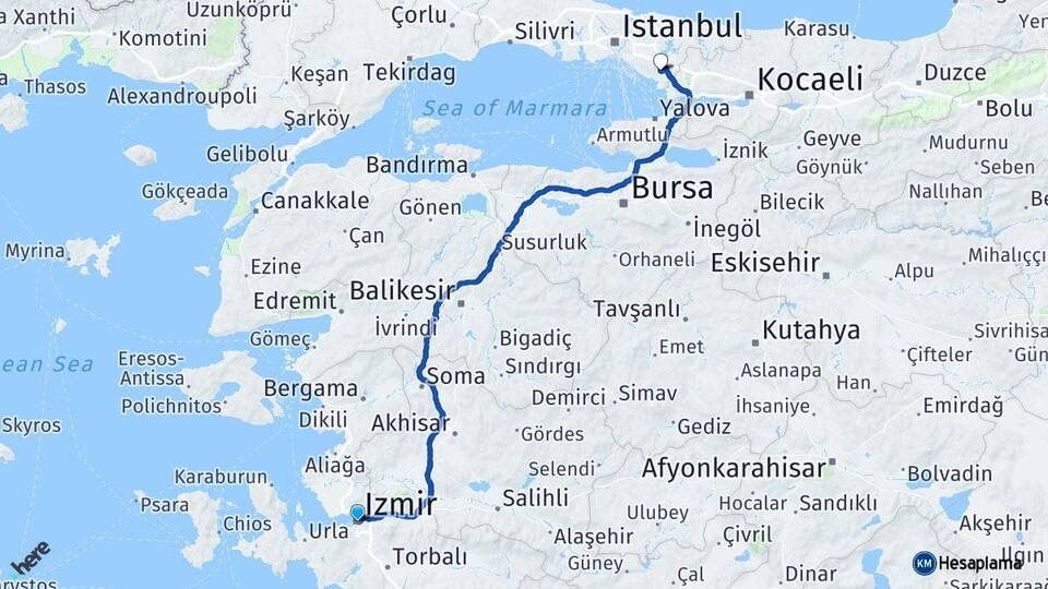 İzmir Sabiha Gökçen Havalimanı Arası Kaç Km - Yol Haritası