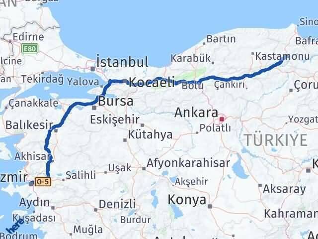 İzmir Saraydüzü Sinop Arası Kaç Km - Yol Haritası