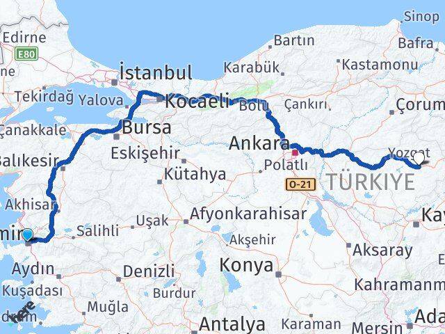 İzmir Saraykent Yozgat Arası Kaç Km - Yol Haritası
