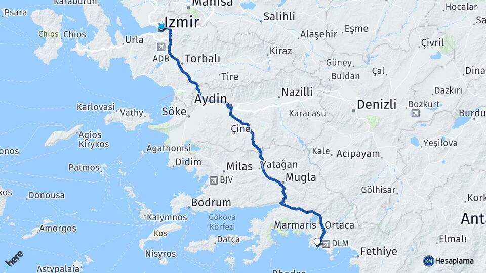 İzmir Sarıgerme Ortaca Muğla Arası Kaç Km - Yol Haritası