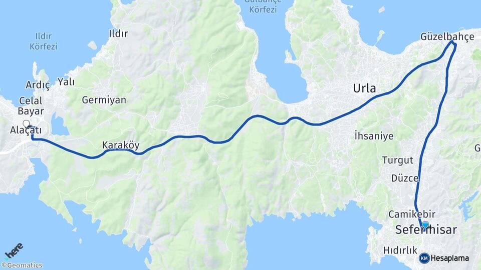 İzmir Seferihisar Alaçatı Çeşme Arası Kaç Km - Yol Haritası