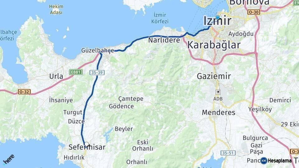 İzmir Seferihisar Arası Kaç Km - Yol Haritası