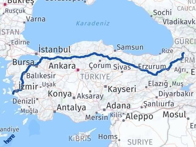 İzmir Seferihisar Ardahan Arası Kaç Km - Yol Haritası