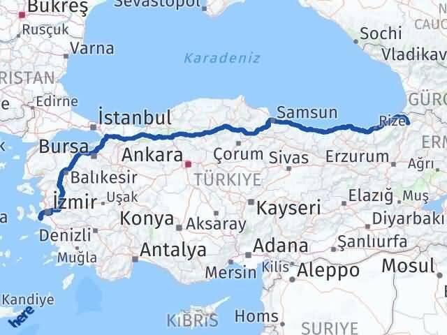 İzmir Seferihisar Artvin Arası Kaç Km - Yol Haritası