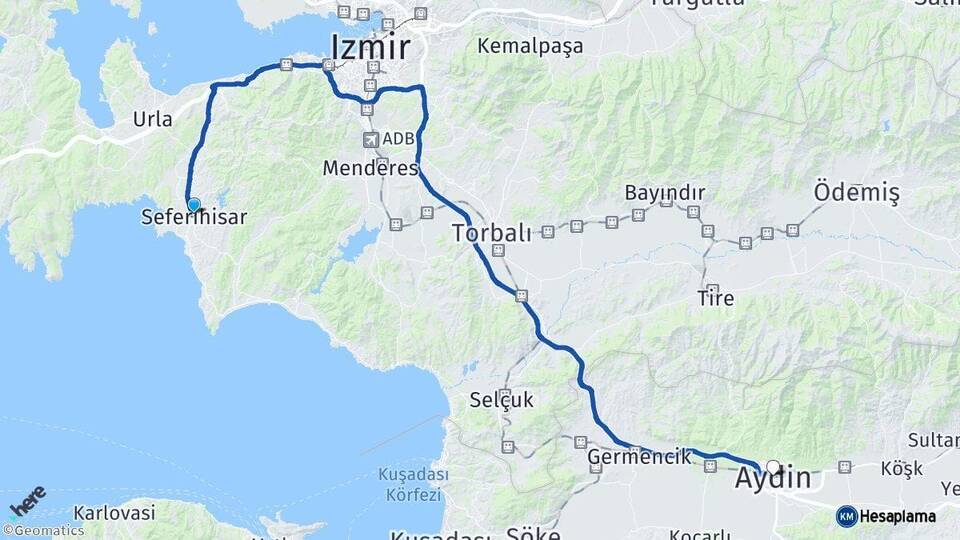 İzmir Seferihisar Aydın Arası Kaç Km - Yol Haritası