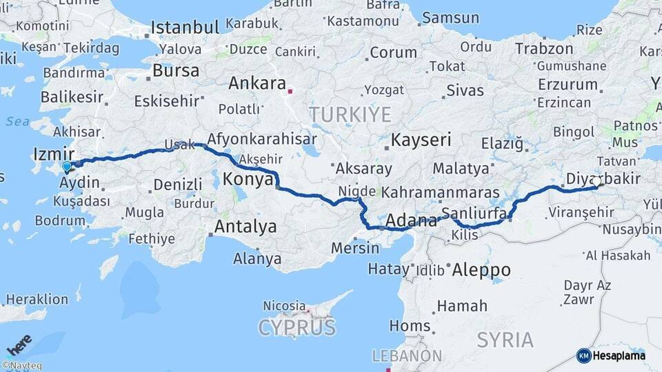 İzmir Seferihisar Batman Arası Kaç Km - Yol Haritası