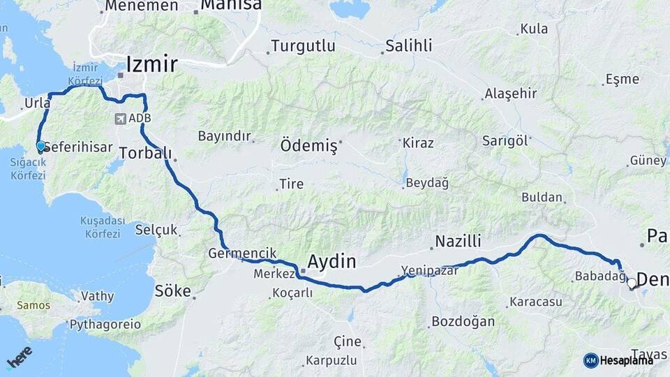 İzmir Seferihisar Denizli Arası Kaç Km - Yol Haritası