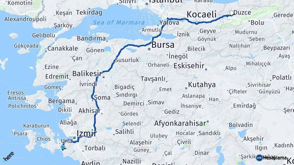 İzmir Seferihisar Düzce Arası Kaç Km - Yol Haritası