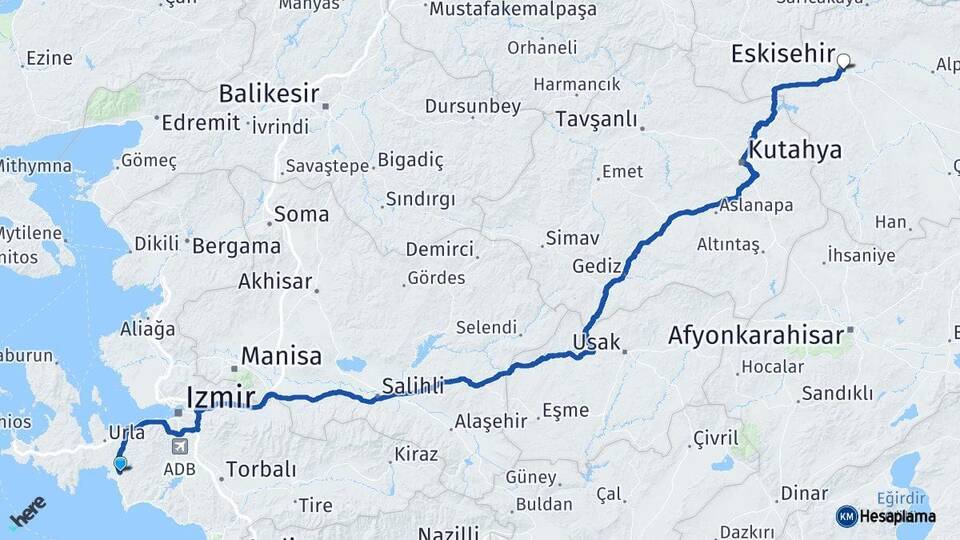 İzmir Seferihisar Eskişehir Arası Kaç Km - Yol Haritası