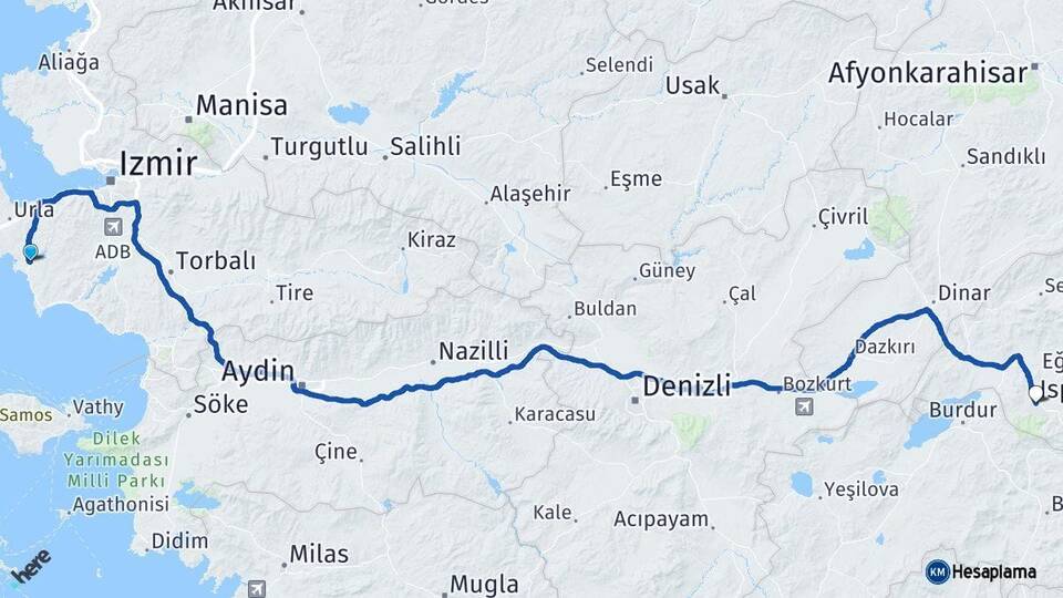 İzmir Seferihisar Isparta Arası Kaç Km - Yol Haritası