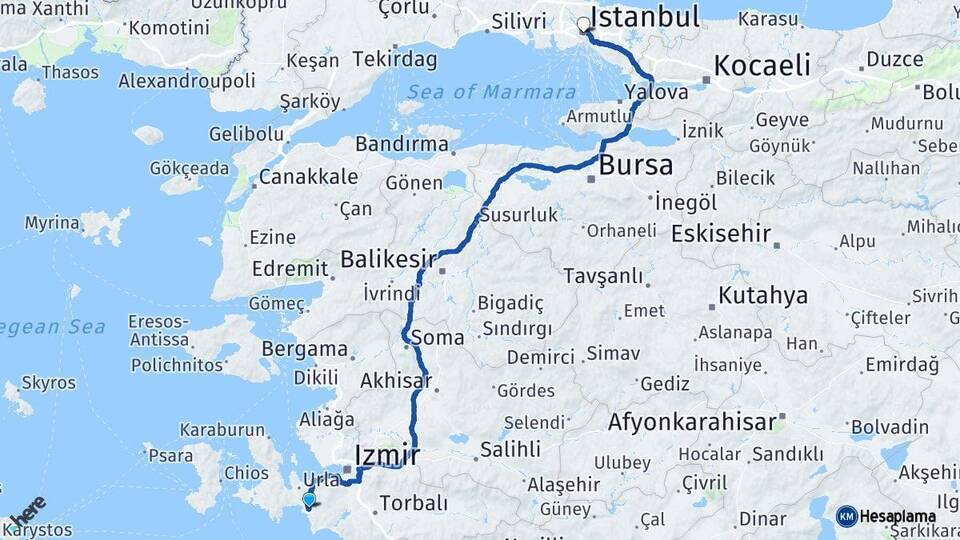 İzmir Seferihisar İstanbul Arası Kaç Km - Yol Haritası