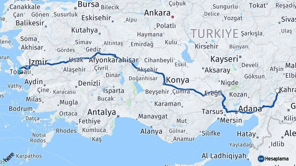 İzmir Seferihisar Kahramanmaraş Arası Kaç Km - Yol Haritası