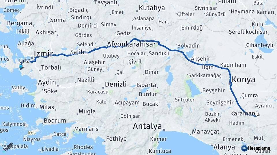 İzmir Seferihisar Karaman Arası Kaç Km - Yol Haritası