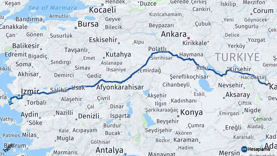 İzmir Seferihisar Kayseri Arası Kaç Km - Yol Haritası