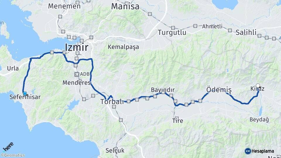İzmir Seferihisar Kiraz Arası Kaç Km - Yol Haritası