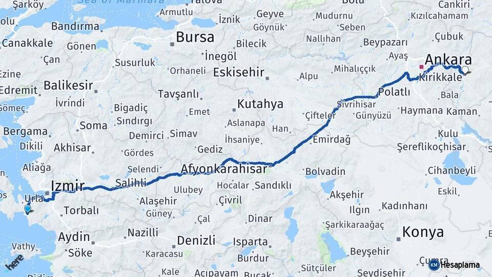 İzmir Seferihisar Kırıkkale Arası Kaç Km - Yol Haritası